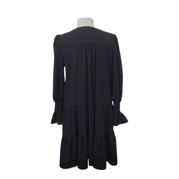 Pomander Place Tuckernuck Crepe Kenzo Little Black Dress Tiered Mini Dress L - Picture 8 of 14